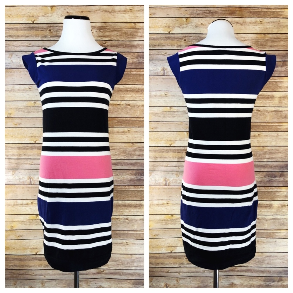 French Connection Knit Striped Short Sleeve Dress
